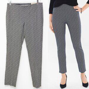 Chico's Juliet Ankle Pants Painted Herringbone Trousers Black White 00 XS New